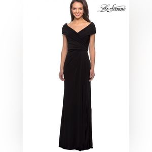 NWT La Femme Ruched Jersey Column Gown Dress 26519 Size 2 Black